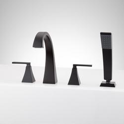 Two Handle Roman Tub Faucet with Hand Shower in Matte Black - Less Valve