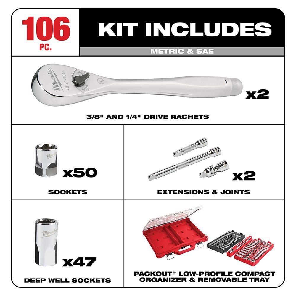 Milwaukee&reg; Chrome Ratchet and Socket Set 2-Tool 