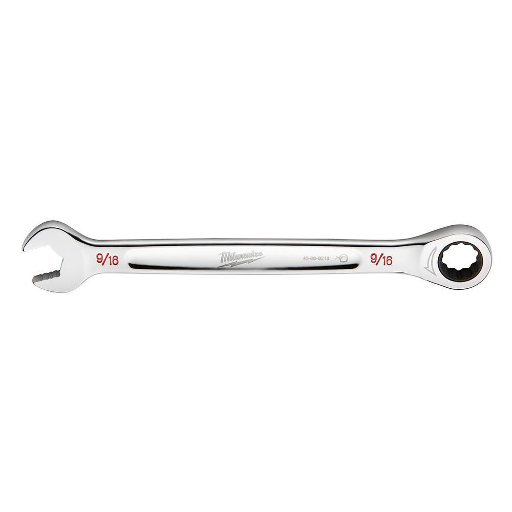 Chrome SAE 9/16" Ratcheting Combination Wrench w/ Maxbite Open End Grip 