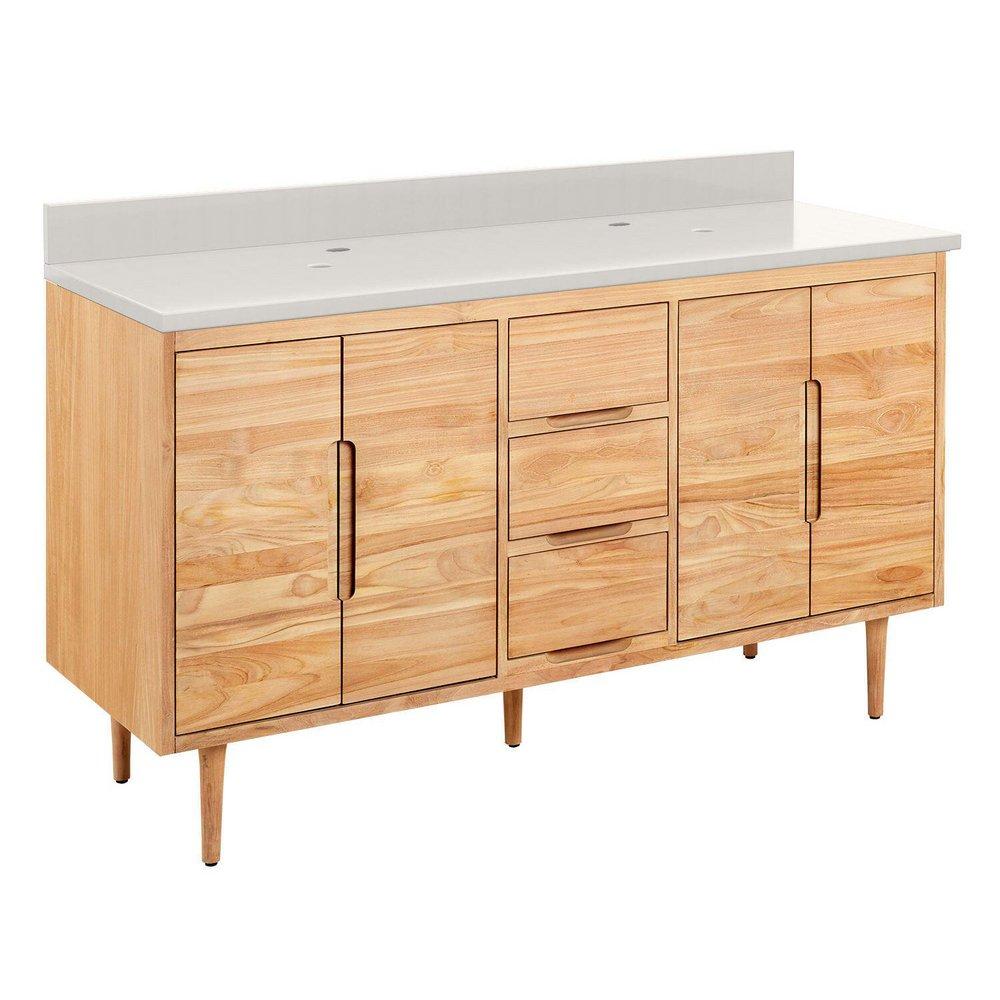 Signature Hardware Natural Teak 60-1/8 in. Floor Mount Vanity 