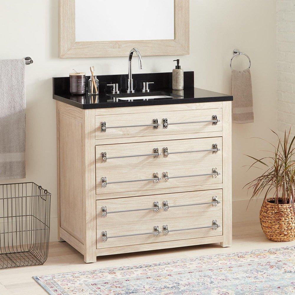 Signature Hardware Whitewash Pine 36 in. Floor Mount Vanity 