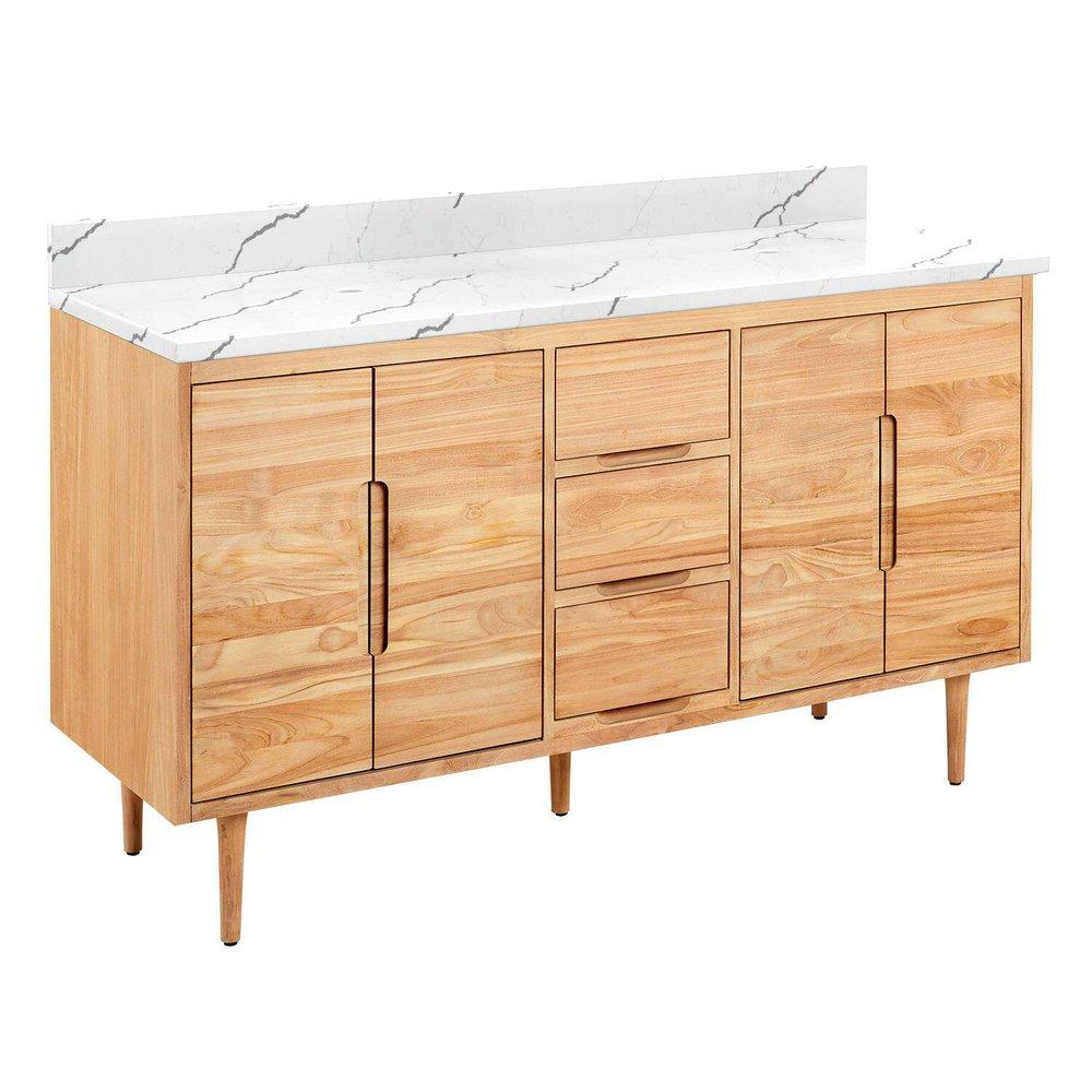 Signature Hardware Natural Teak 60-1/8 in. Floor Mount Vanity 