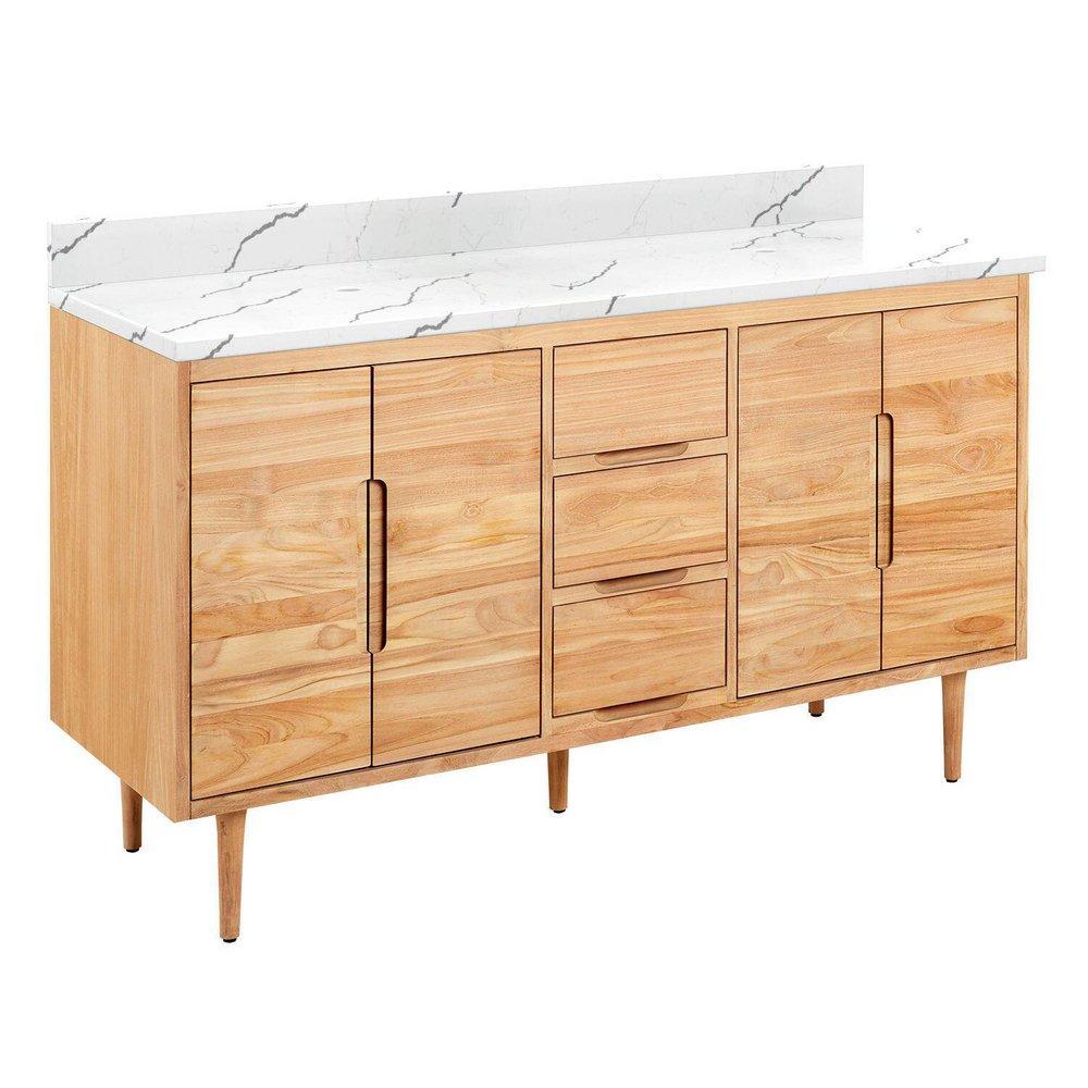 Signature Hardware Natural Teak 60-1/8 in. Floor Mount Vanity 