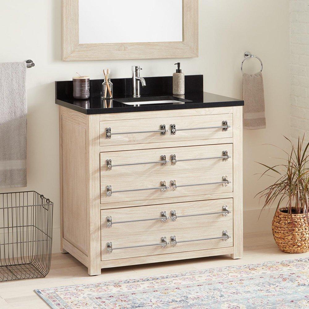 Signature Hardware Whitewash Pine 36 in. Floor Mount Vanity 
