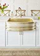 35 x 24-1/2 x No Hole Copper Single Bowl Drop-in, Farmhouse and Undermount Apron Front Kitchen Sink in Burnished Nickel with Satin Brass