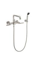 Three Handle Wall Mount Tub Filler with Handshower in Satin Nickel