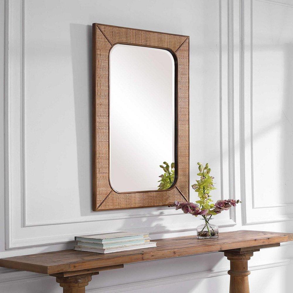 Uttermost Warm Maple 28 in. Beveled Edge Rectangular Framed Mirror in Warm Maple 