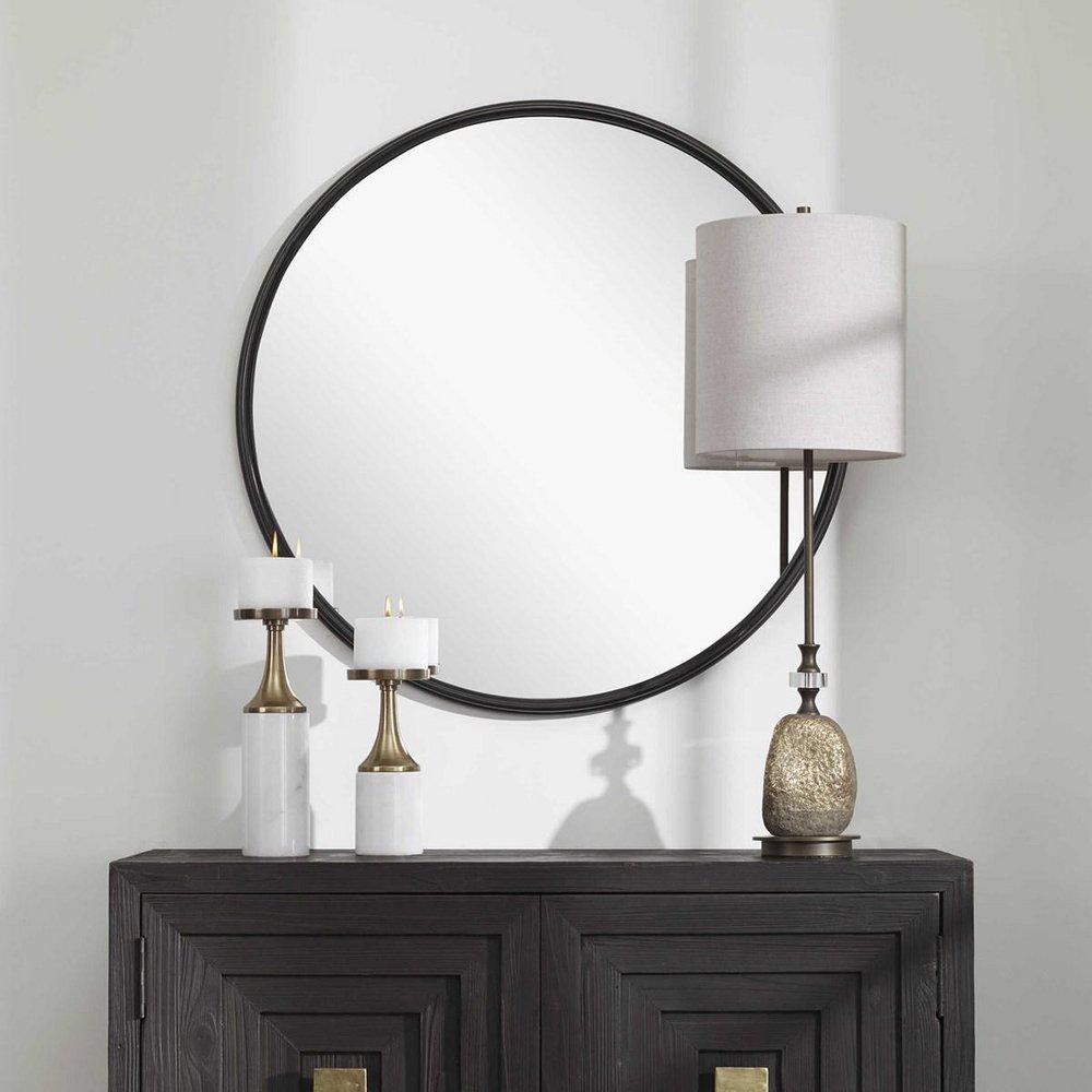 Uttermost Aged Black 34-7/8 in. Flat Edge Round Framed Mirror in Aged Black 