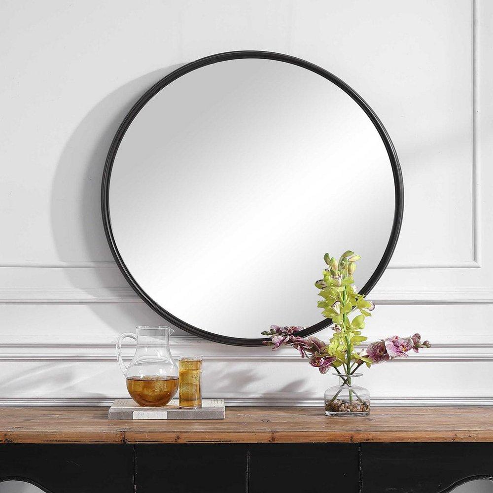 Uttermost Aged Black 34-7/8 in. Flat Edge Round Framed Mirror in Aged Black 