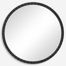 34 x 34 in. Flat Edge Round Framed Mirror in Distressed Matte Black/Silver