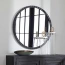 Uttermost Distressed Matte Black 34 in. Flat Edge Round Framed Mirror in Distressed Matte Black/Silver 