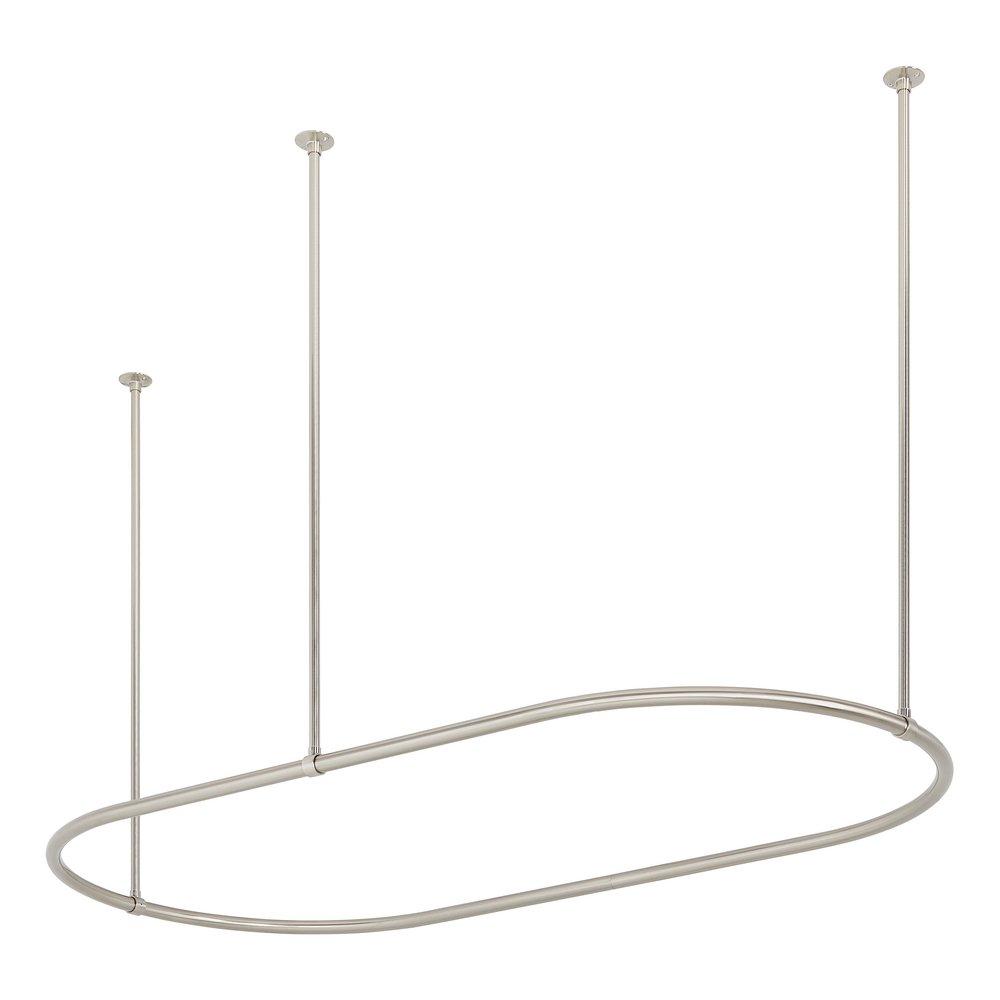 Signature Hardware Brushed Nickel 30 x 60 in. Oval Brass Shower Rod with Curtain Rings and Ceiling Supports 
