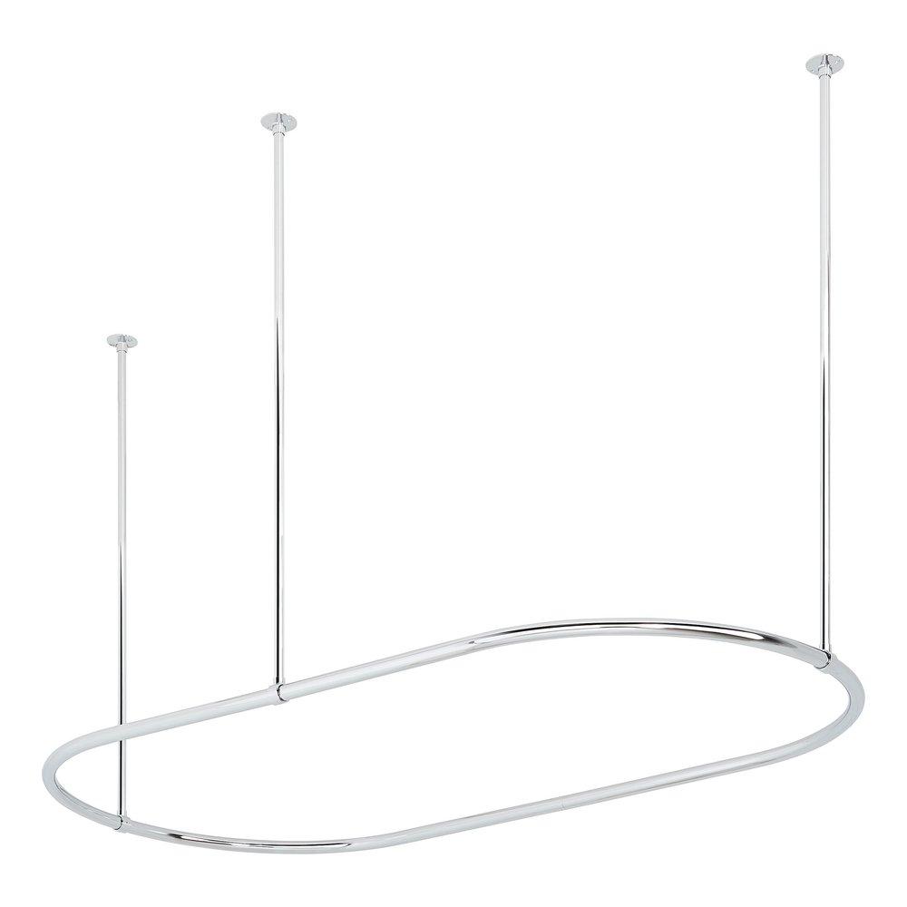 Signature Hardware Chrome 30 x 60 in. Oval Brass Shower Rod with Curtain Rings and Ceiling Supports 