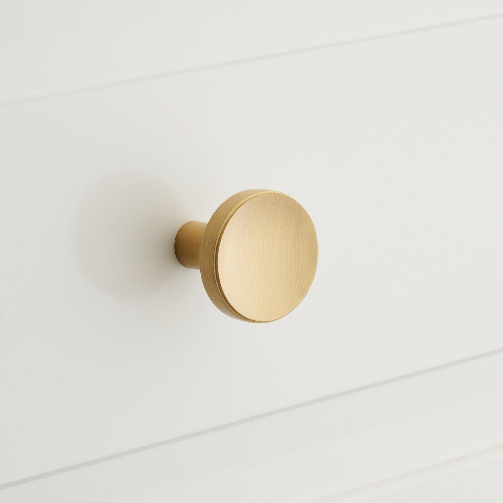 Signature Hardware Satin Brass 1 in. Solid Brass Round Cabinet Knob 