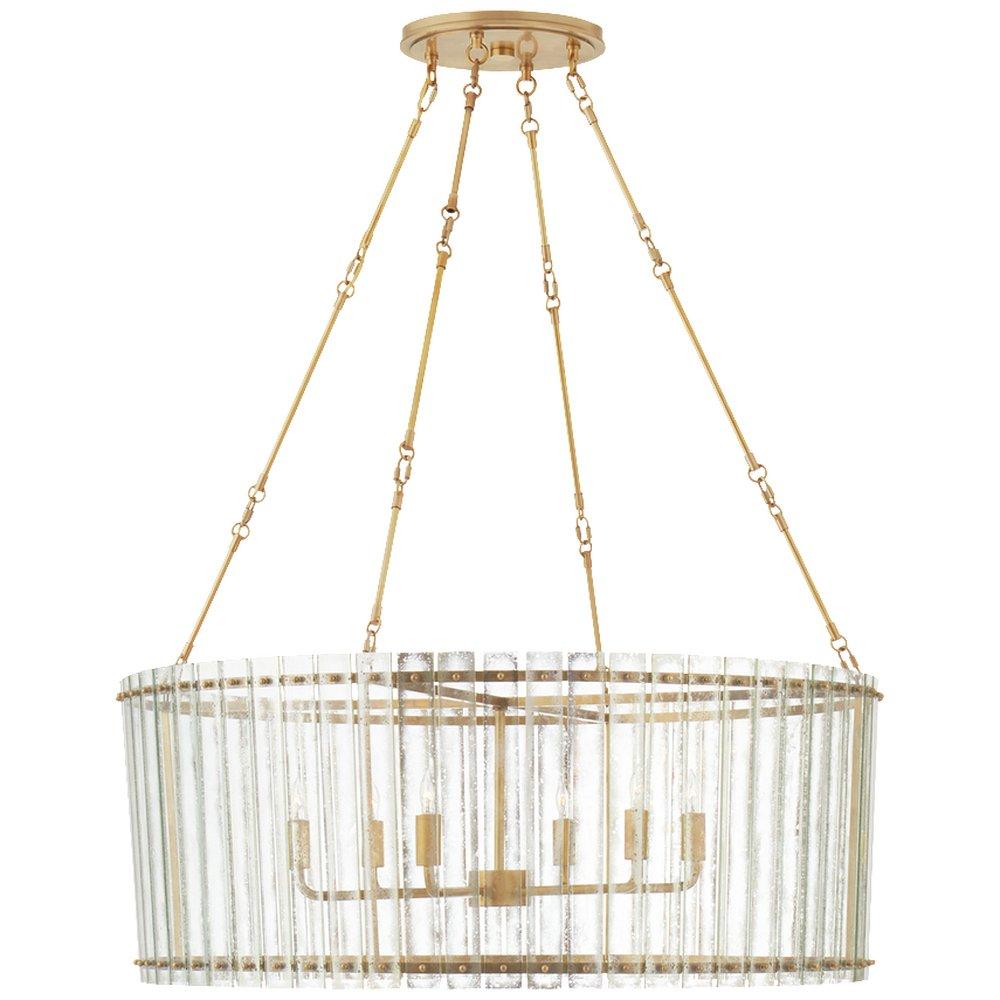 Visual Comfort & Co. Signature Hand-Rubbed Antique Brass 15-3/4 x 36-1/2 in. 60W 6-Light Art Deco and Modern Chandelier 