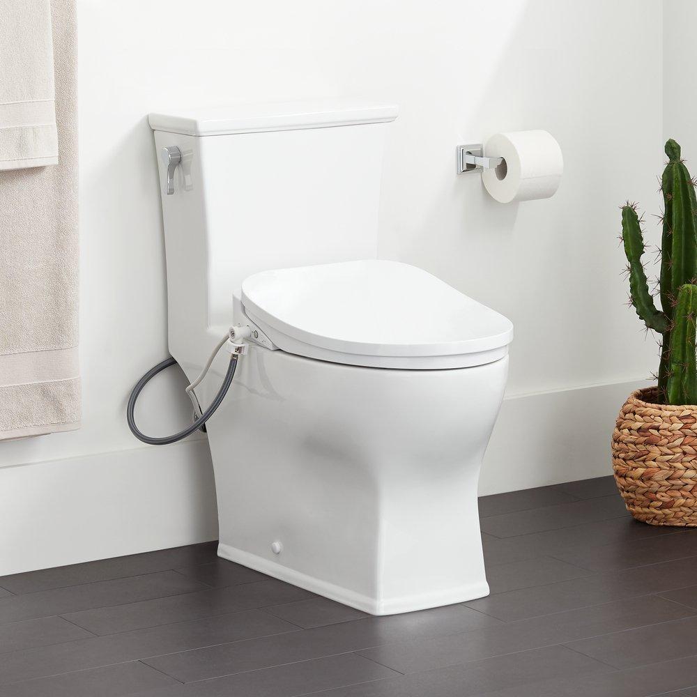 Signature Hardware White Elongated Floor Mount One Piece Toilet 