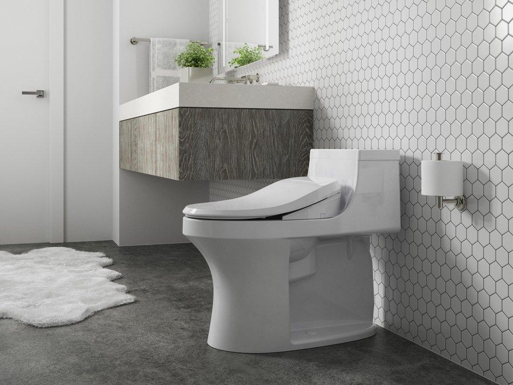 KOHLER White 1.28 gpf Elongated Floor Mount One Piece Toilet 