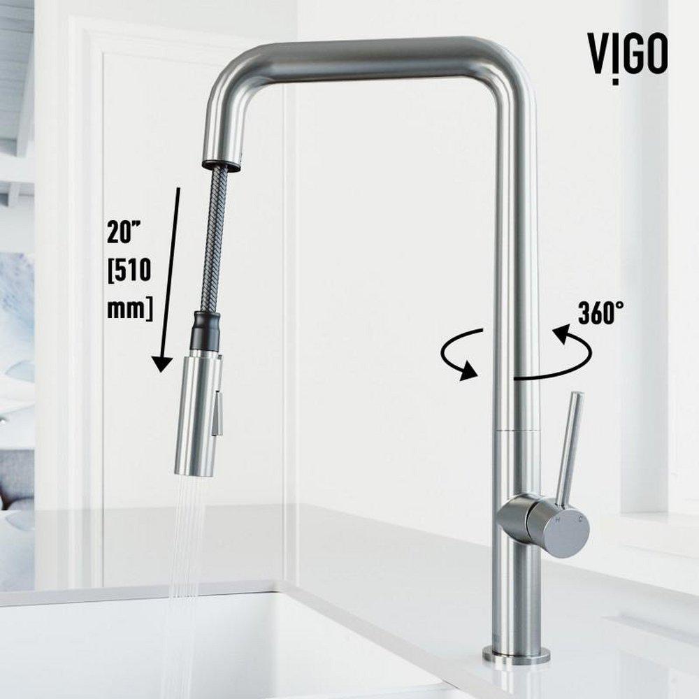 VIGO Stainless Steel Single Handle Pull Down Kitchen Faucet 