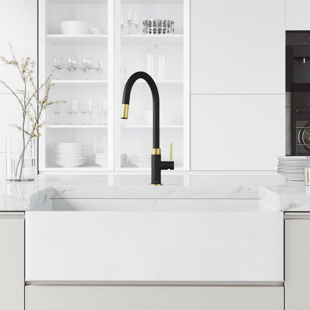 VIGO Matte Brushed Gold Single Handle Pull Down Kitchen Faucet 