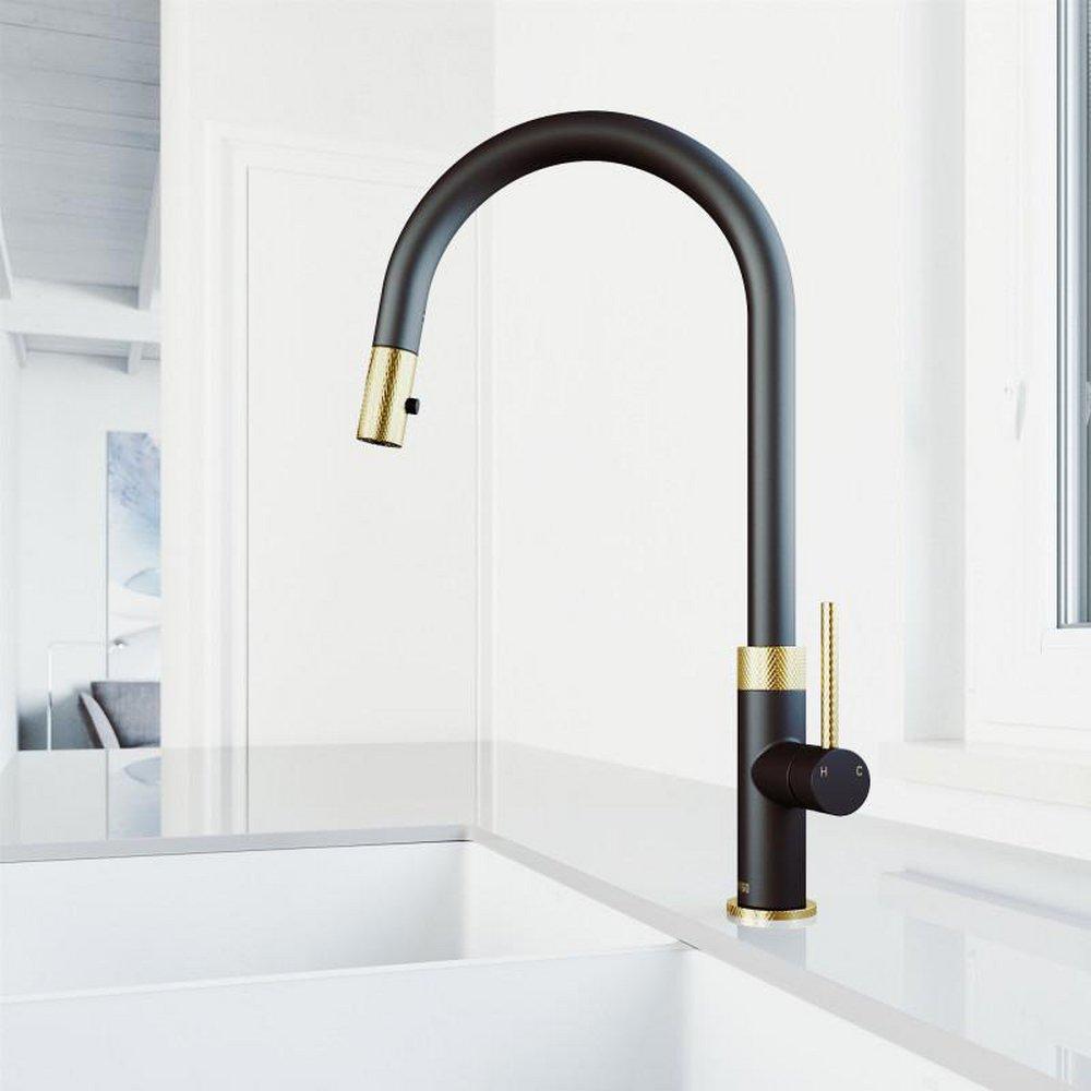 VIGO Matte Brushed Gold Single Handle Pull Down Kitchen Faucet 