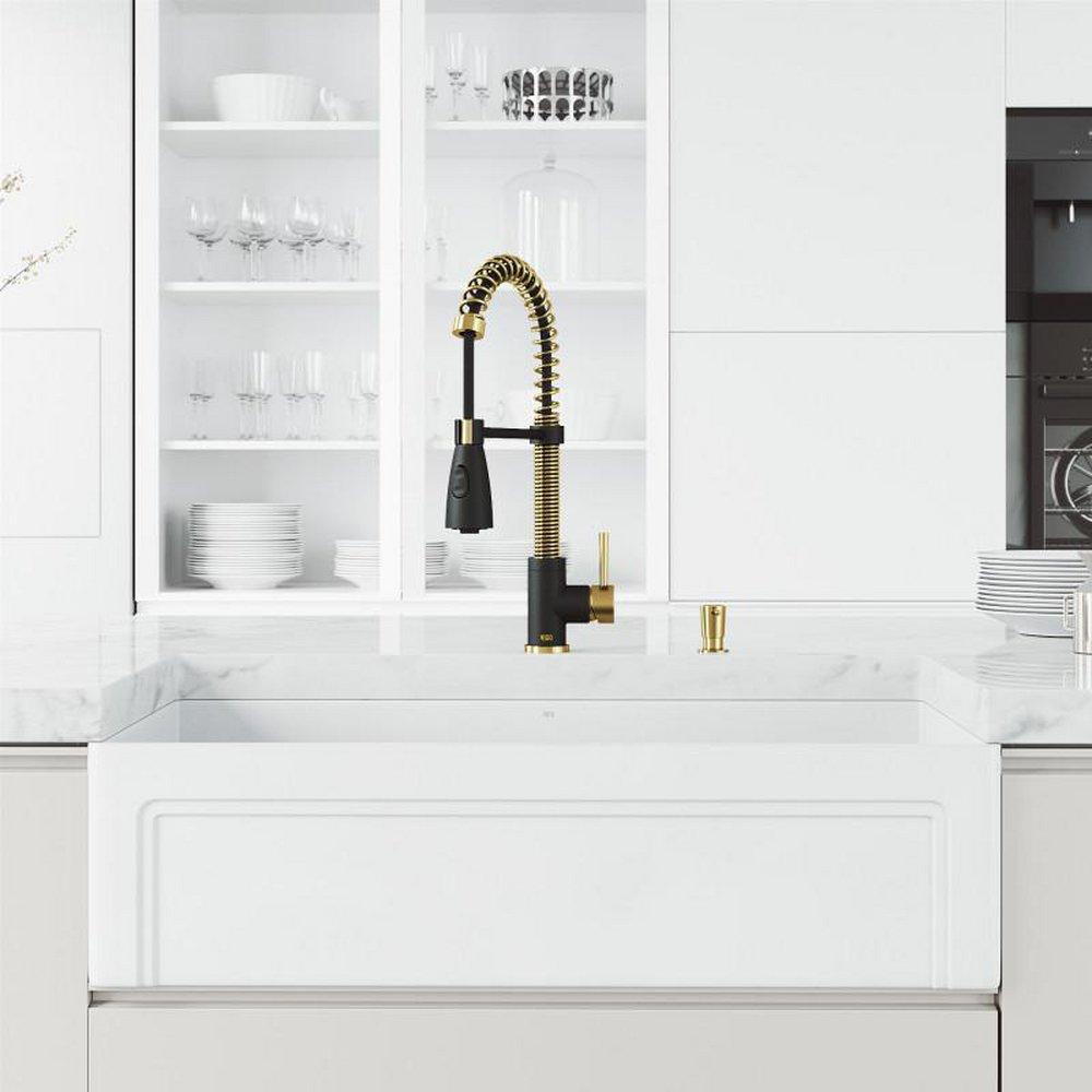 VIGO Matte Brushed Gold Single Handle Pull Down Kitchen Faucet 