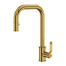 Single Handle Pull Down Kitchen Faucet in Unlacquered Brass