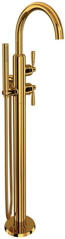 Two Handle Floor Mount Tub Filler in English Gold