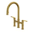 Two Handle Bridge Pull Down Kitchen Faucet in Unlacquered Brass