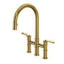 Perrin & Rowe Unlacquered Brass Bridge and Pull Down Kitchen Faucet 