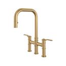 Perrin & Rowe Satin English Gold Pull Down and Bridge Kitchen Faucet 