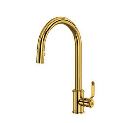 Single Handle Pull Down Kitchen Faucet in Unlacquered Brass