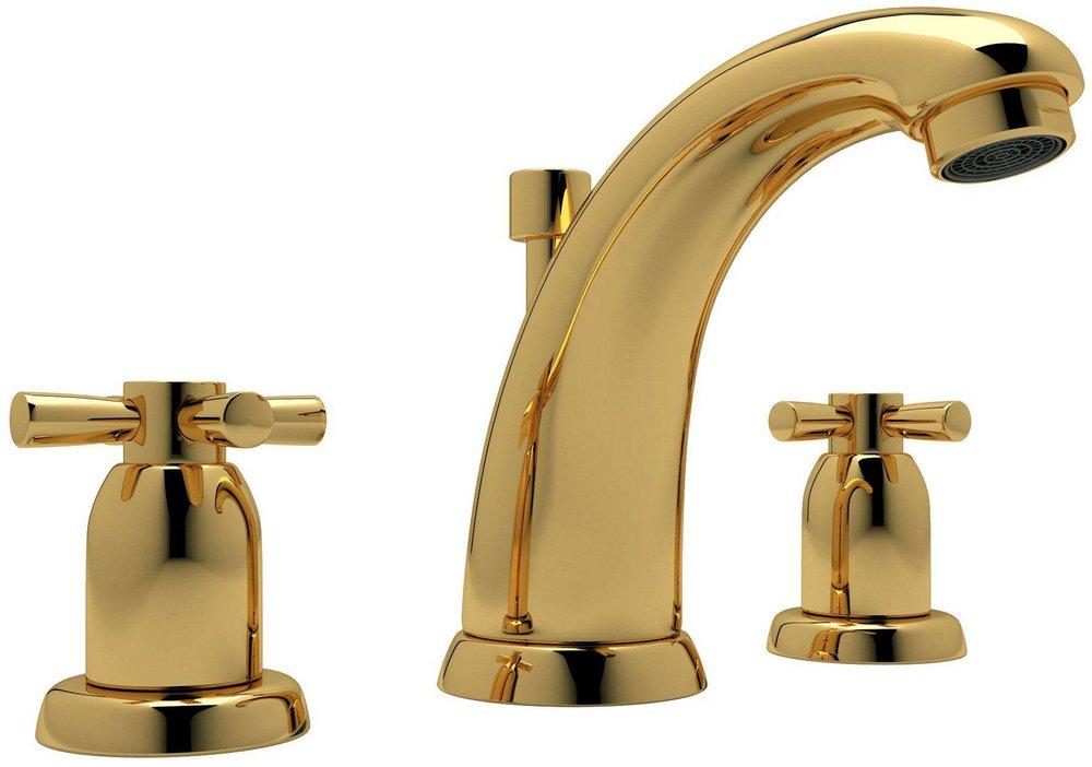 Perrin & Rowe&reg; Unlacquered Brass Two Handle Widespread Bathroom Sink Faucet 