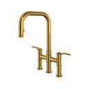 Perrin & Rowe Unlacquered Brass Pull Down and Bridge Kitchen Faucet 