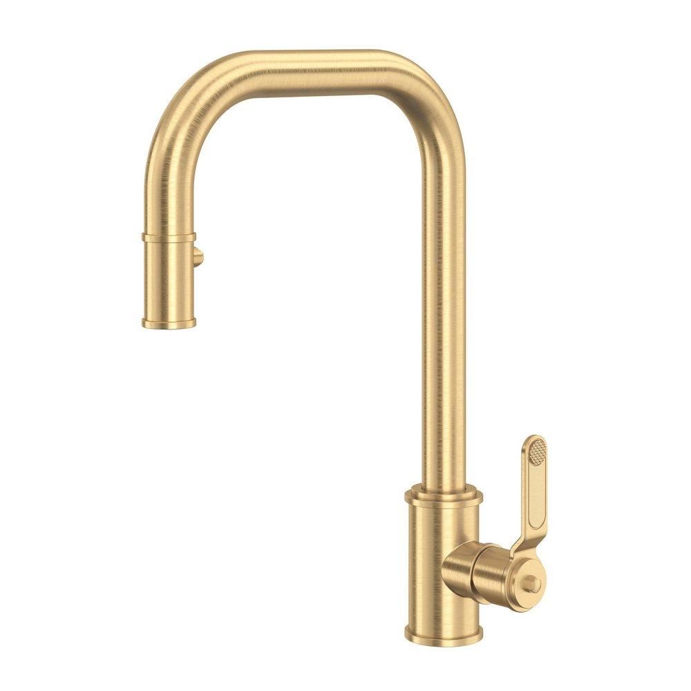 Perrin & Rowe Satin English Gold Pull Down and Monoblock Kitchen Faucet 