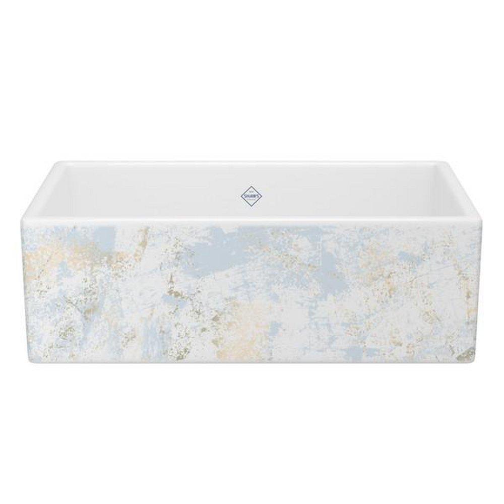 Shaws Patina Blue Gold 33 x 18 in. No-Hole Fireclay Single Bowl Farmhouse Kitchen Sink 