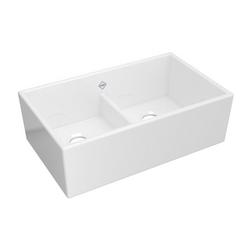33 in. Farmhouse Fireclay Double Bowl Kitchen Sink in White
