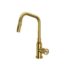 Single Handle Pull Down Kitchen Faucet in Unlacquered Brass
