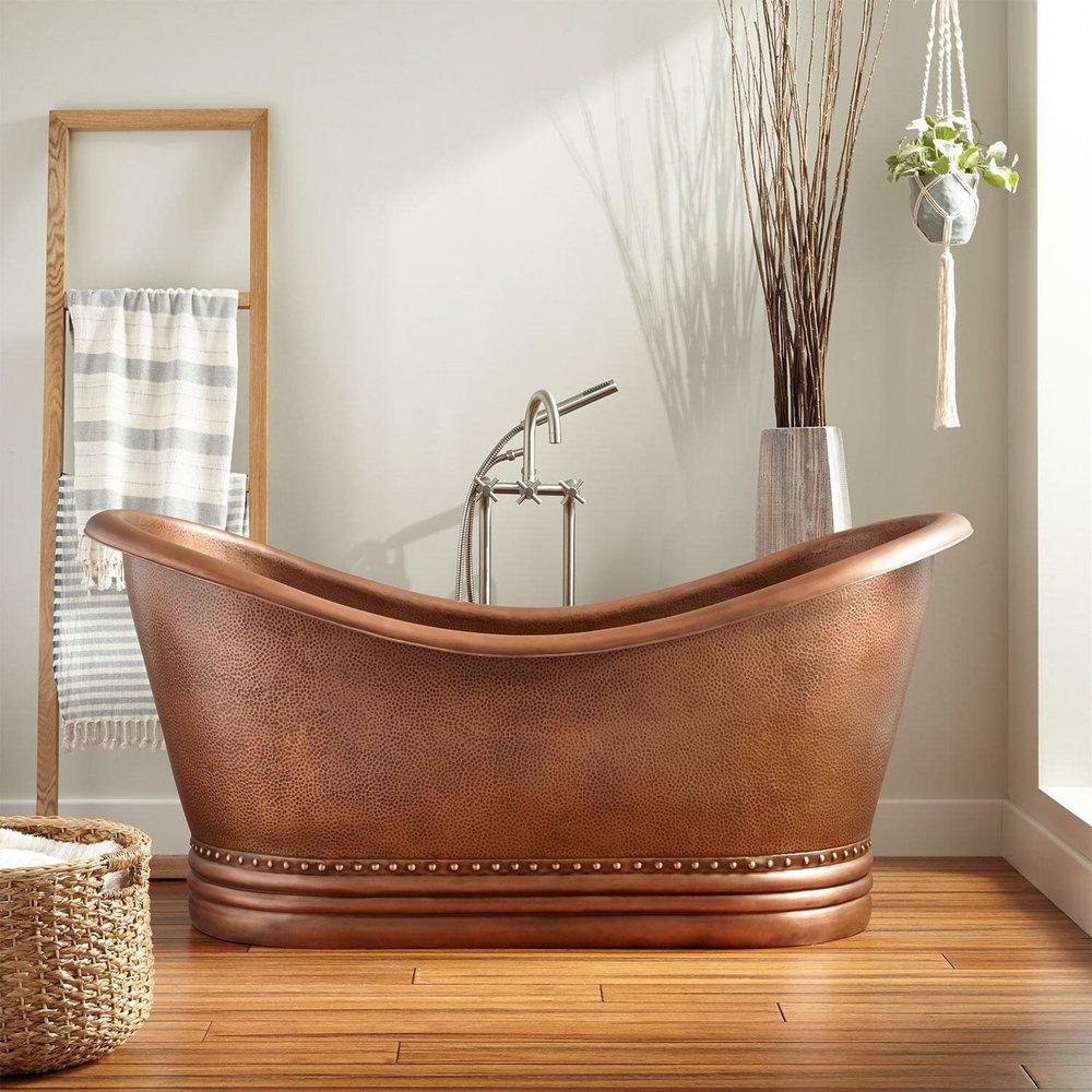 Signature Hardware Antique Copper Patina 72 x 33 in. Freestanding Bathtub with Center Drain 