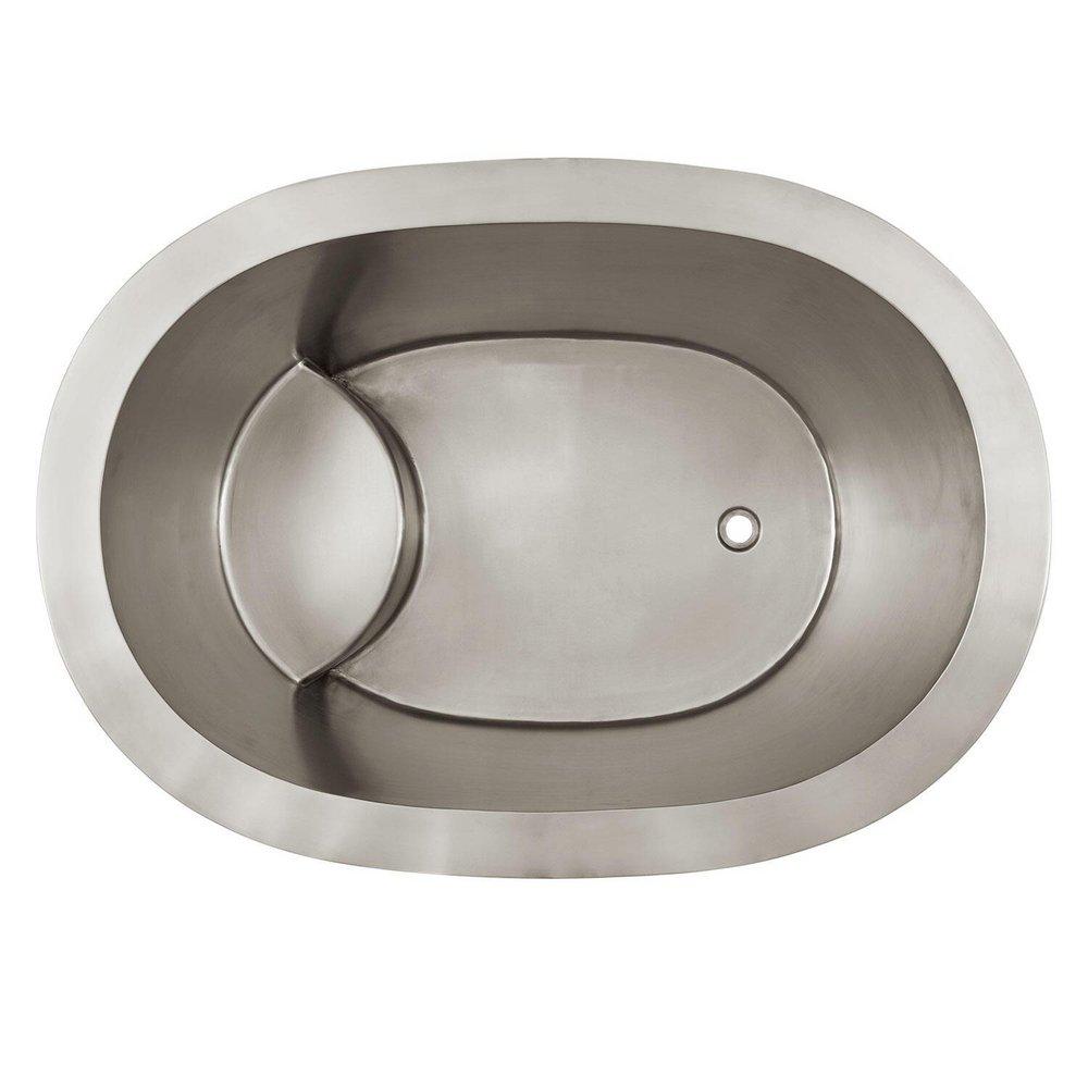 Signature Hardware Stainless Steel 48 x 33-1/2 in. Freestanding Bathtub with Center Drain 