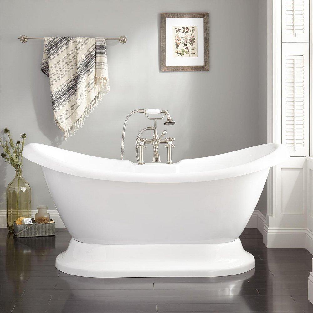 Signature Hardware White 63 x 28 in. Freestanding Bathtub with Offset Drain 