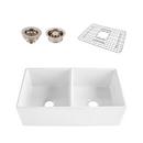 33 x 18 in. No-Hole Fire Clay Double Bowl Farmhouse Kitchen Sink in Gloss White