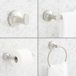 4 Piece Bathroom Accessory Set with Towel Bar, Towel Ring, Toilet Tissue Holder and Robe Hook in Brushed Nickel