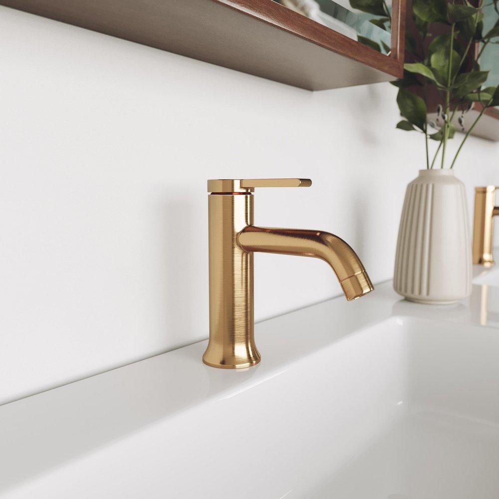 Signature Hardware Brushed Gold Single Handle Monoblock Bathroom Sink Faucet 