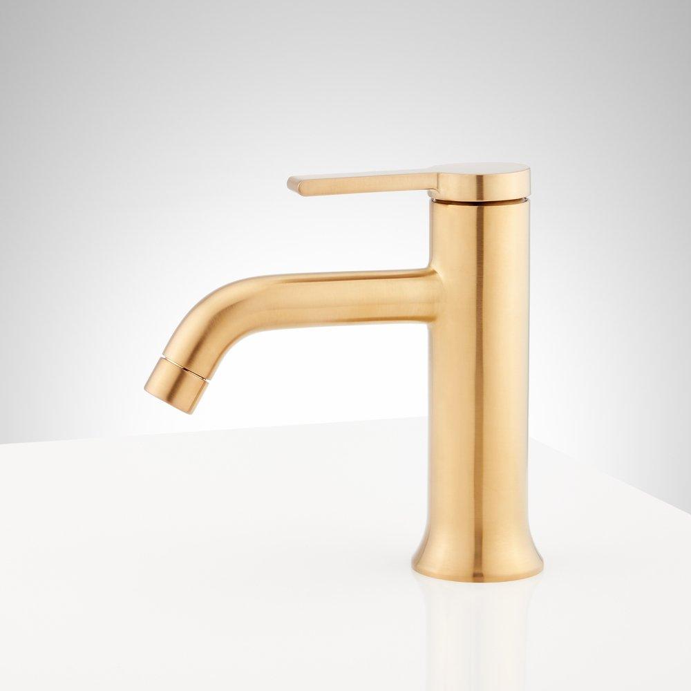 Signature Hardware Brushed Gold Single Handle Monoblock Bathroom Sink Faucet 