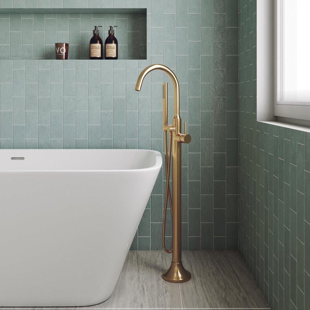 Signature Hardware Brushed Gold Single Handle Knob Floor Mount Filler (Trim Only) 