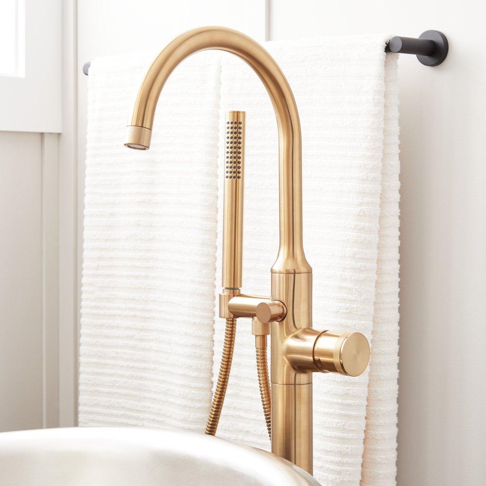 Signature Hardware Brushed Gold Single Handle Knob Floor Mount Filler (Trim Only) 