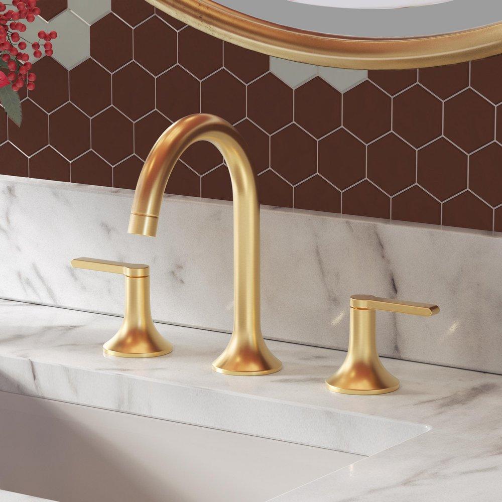 Signature Hardware Brushed Gold Two Handle Widespread Bathroom Sink Faucet 