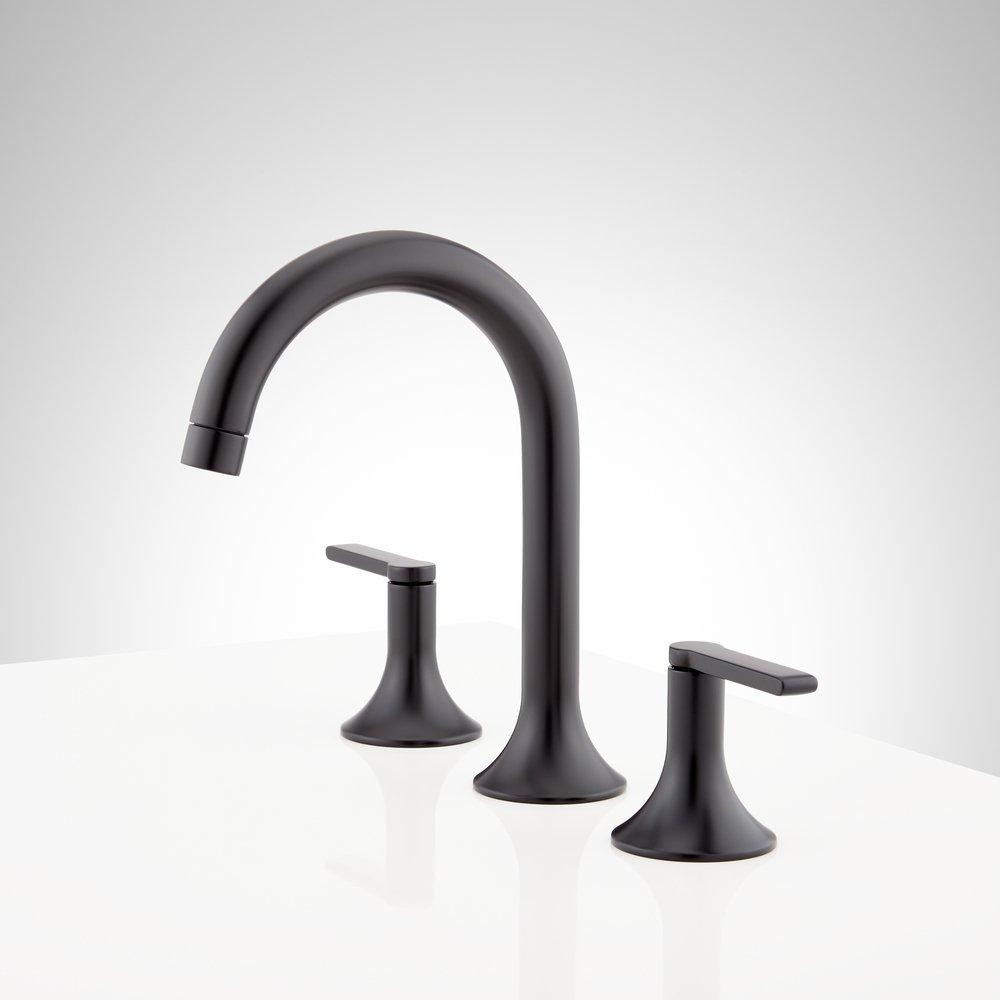 Signature Hardware Matte Black Two Handle Widespread Bathroom Sink Faucet 
