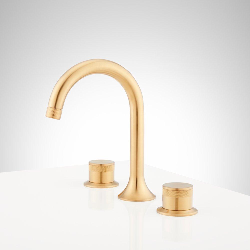 Signature Hardware Brushed Gold Two Handle Widespread Bathroom Sink Faucet 