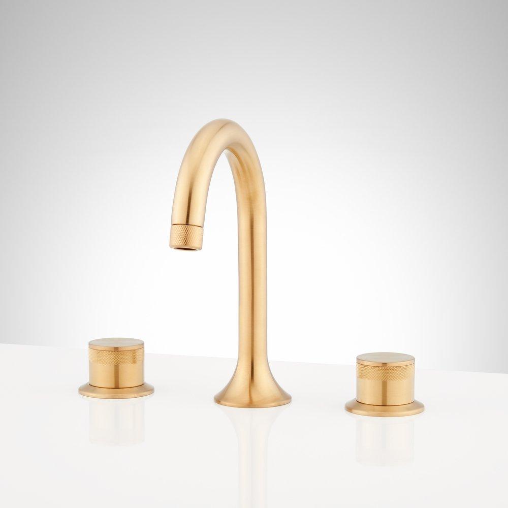 Signature Hardware Brushed Gold Two Handle Widespread Bathroom Sink Faucet 